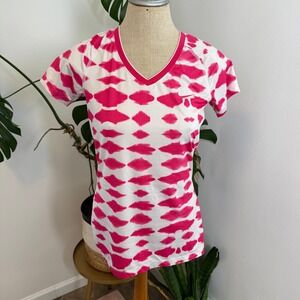 Nike Pro Women's V Neck T Shirt Pink‎ Tie Dye Athletic Fit Size Medium